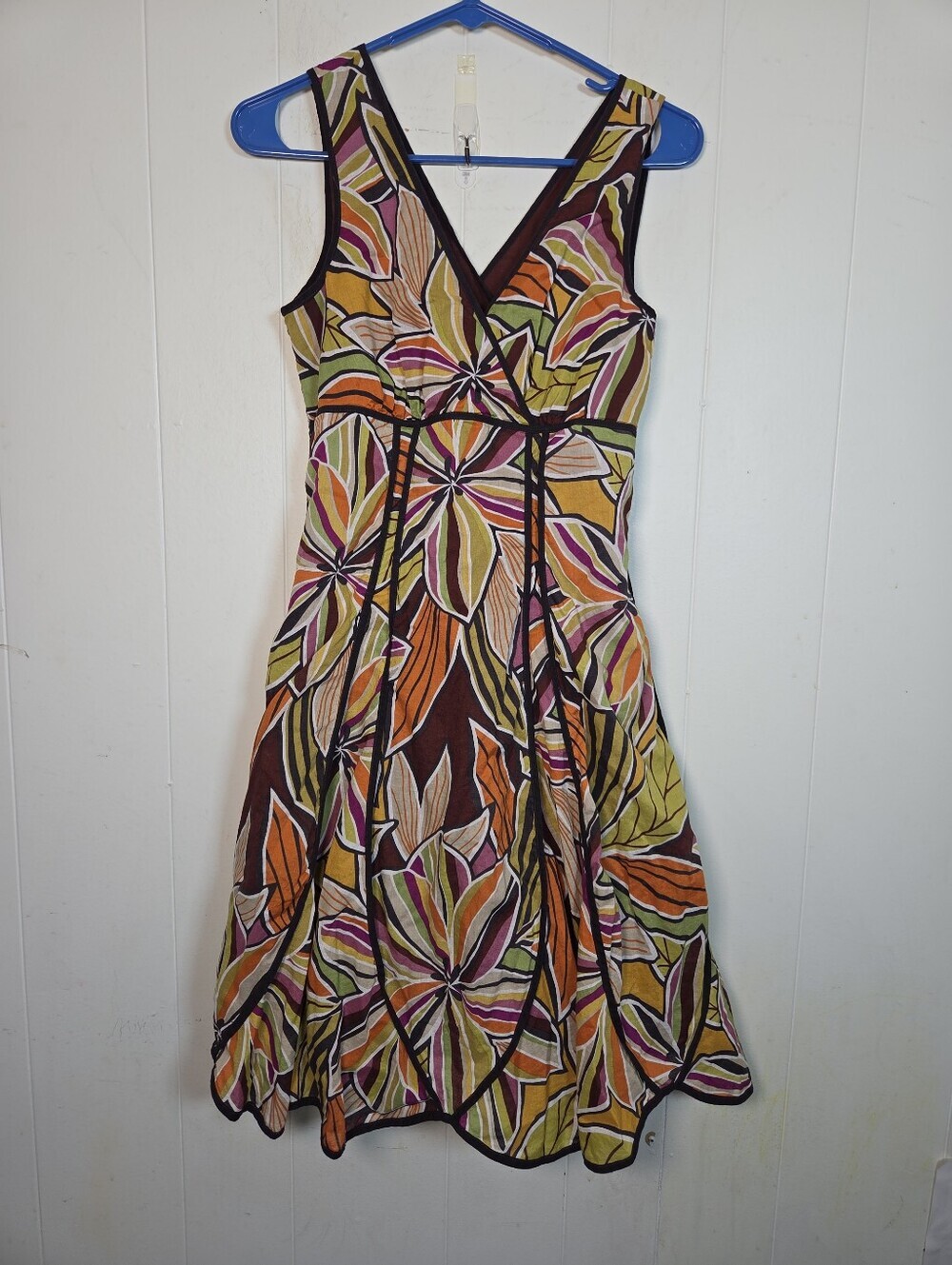 Vtg Y2k Spense Tropical Surplice V Neck Strapless Dress Size 4 Fit N Flare